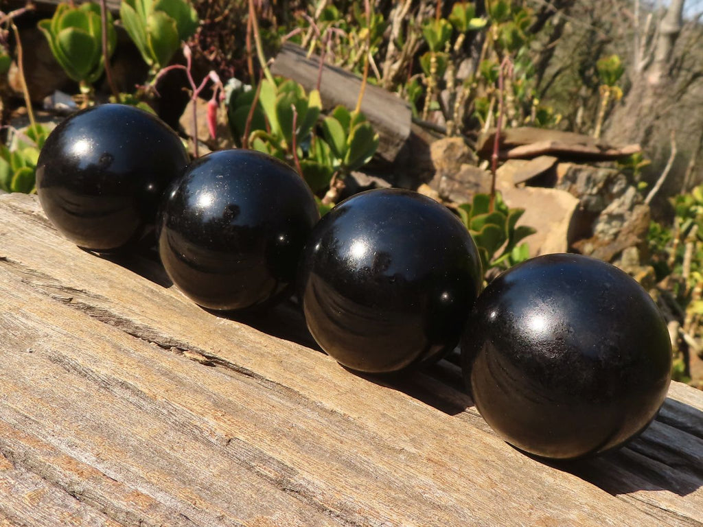 Polished Schorl Black Tourmaline Spheres x 4 From Madagascar - Toprock Gemstones and Minerals 