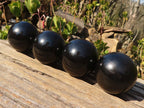 Polished Schorl Black Tourmaline Spheres x 4 From Madagascar - Toprock Gemstones and Minerals 