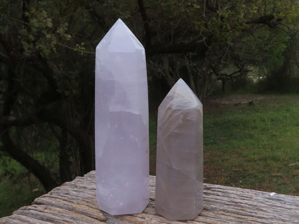 Polished Rare Blue Girasol Rose Quartz Points x 2 From Ambatondrazaka, Madagascar - TopRock