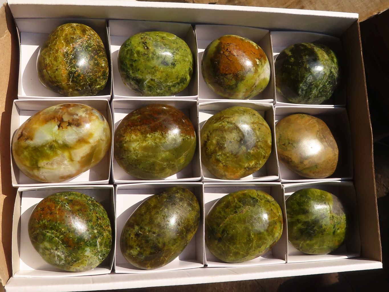 Polished Green Opal Galet / Palm Stones x 12 From Antsirabe, Madagascar - Toprock Gemstones and Minerals 