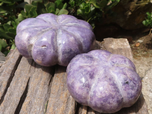 Polished Purple Lepidolite Pumpkin Carvings  x 2 From Zimbabwe - TopRock