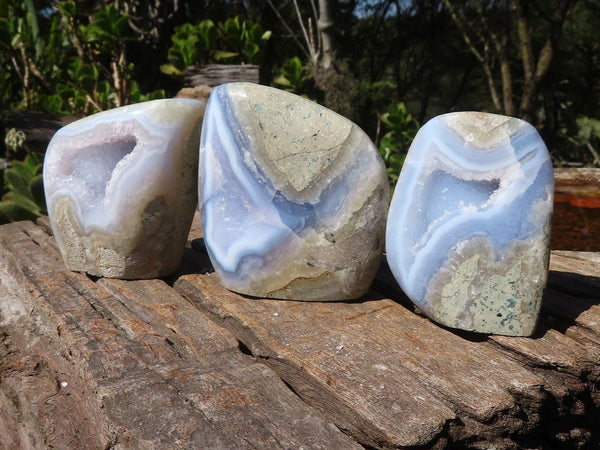 Polished Blue Lace Agate Standing Free Forms  x 3 From Nsanje, Malawi