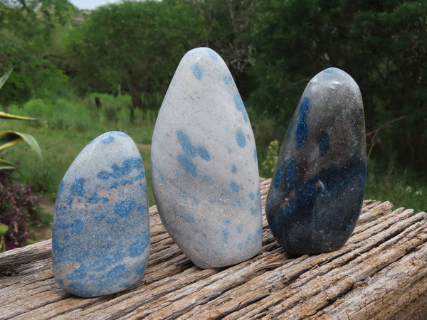 Polished Blue Spinel Standing Free Forms x 3 From Madagascar - TopRock