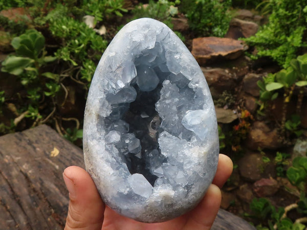 Polished Crystal Centred Blue Celestite Eggs  x 2 From Sakoany, Madagascar - Toprock Gemstones and Minerals 