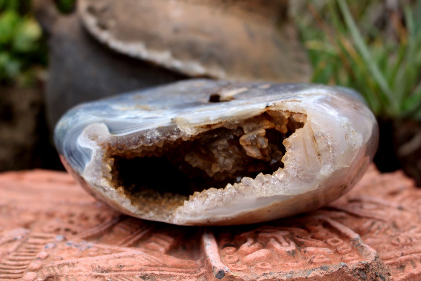 Polished Agate Geode With A Crystalline Golden Limonite Centre  x 1 From Madagascar - TopRock