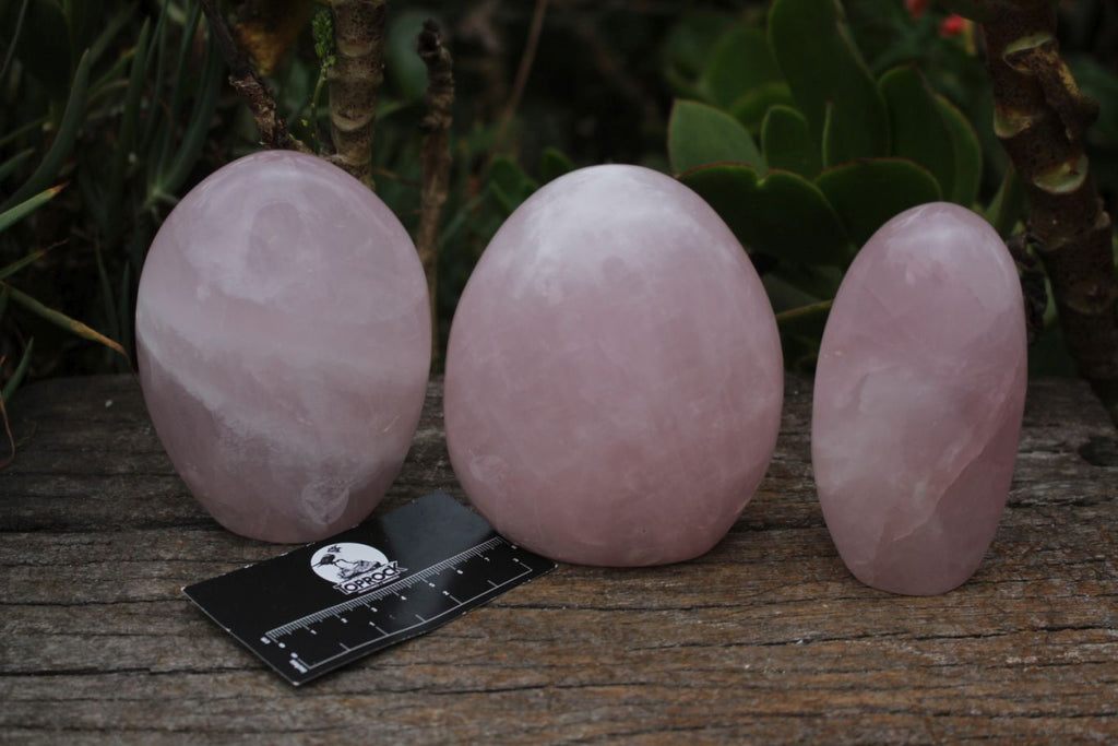Polished Gemmy Pink Rose Quartz Standing Free Forms  x 3 From Ambatondrazaka, Madagascar - TopRock