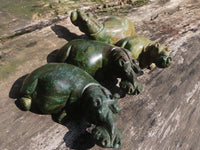 Polished Verdite Hippo Carvings  x 3 From Zimbabwe - TopRock