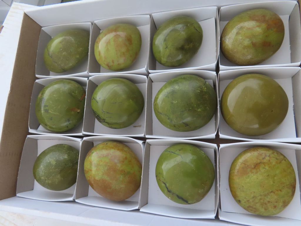 Polished Green Opal Palm Stones  x 12 From Madagascar - Toprock Gemstones and Minerals 
