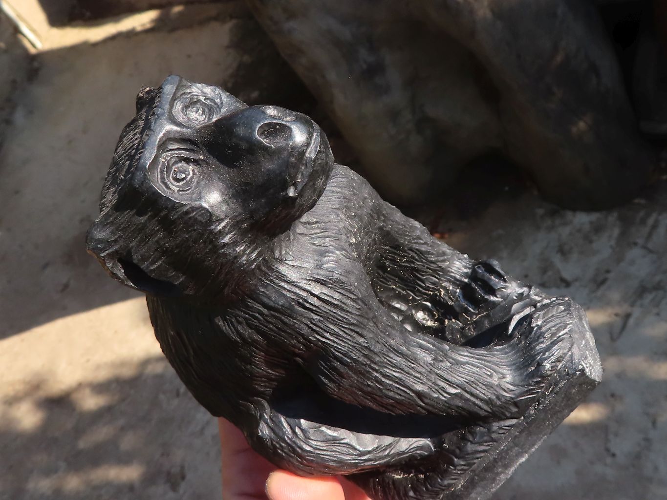 Polished  Black Soapstone Baboon Carving x 1 From Zimbabwe - Toprock Gemstones and Minerals 