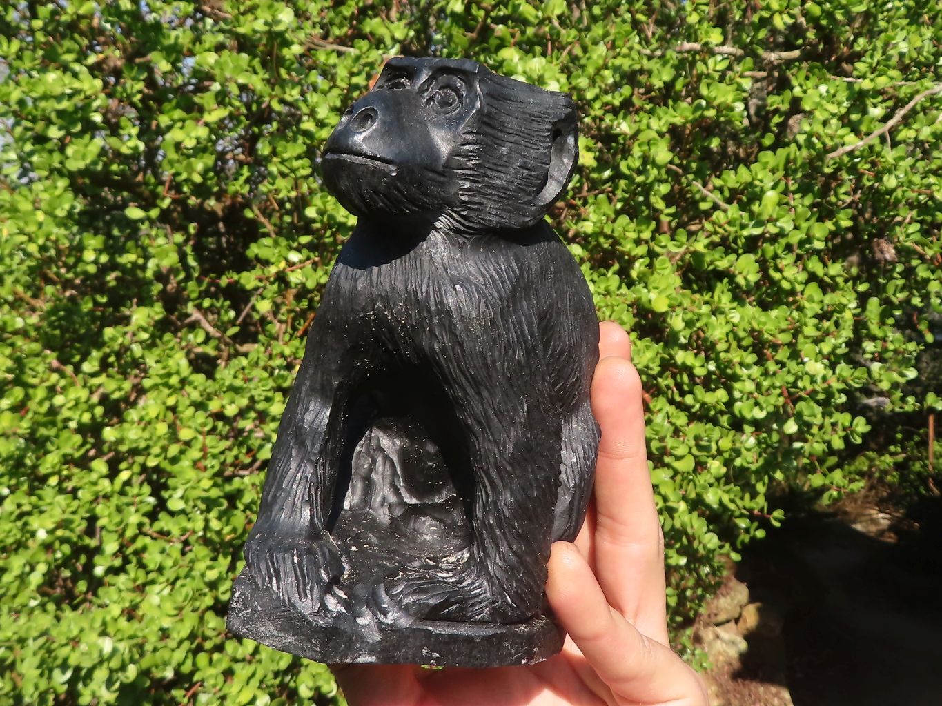 Polished  Black Soapstone Baboon Carving x 1 From Zimbabwe - Toprock Gemstones and Minerals 