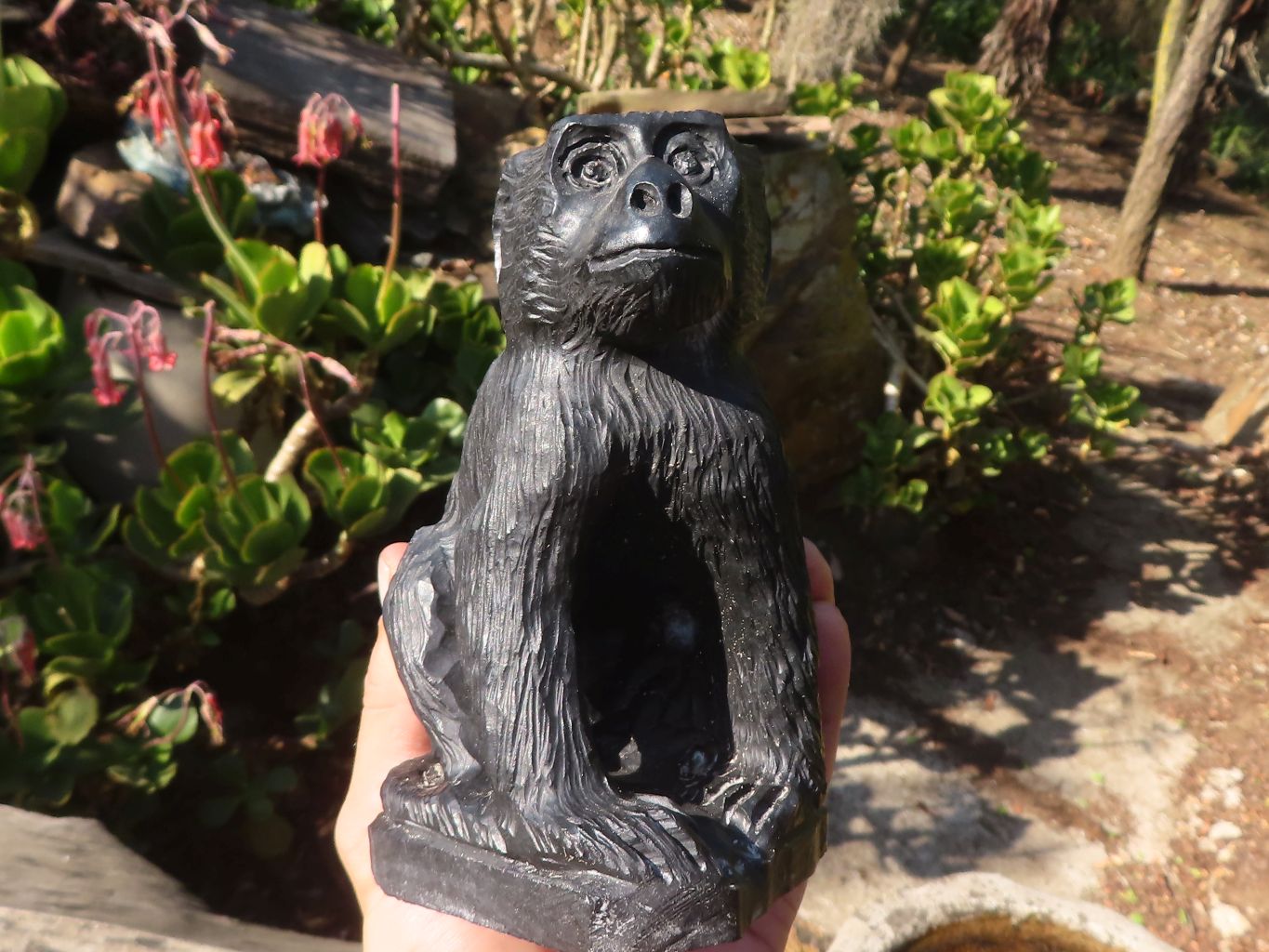 Polished  Black Soapstone Baboon Carving x 1 From Zimbabwe - Toprock Gemstones and Minerals 
