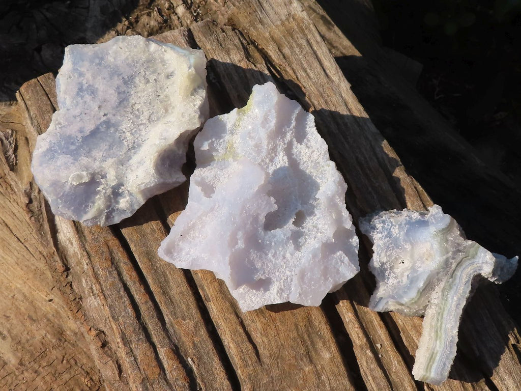 Natural Etched Blue Chalcedony Specimens x 3 From Nsanje, Malawi - Toprock Gemstones and Minerals 