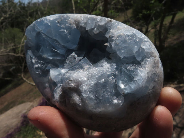 Polished Blue Celestite Eggs With Crystalline Centres  x 3 From Sakoany, Madagascar