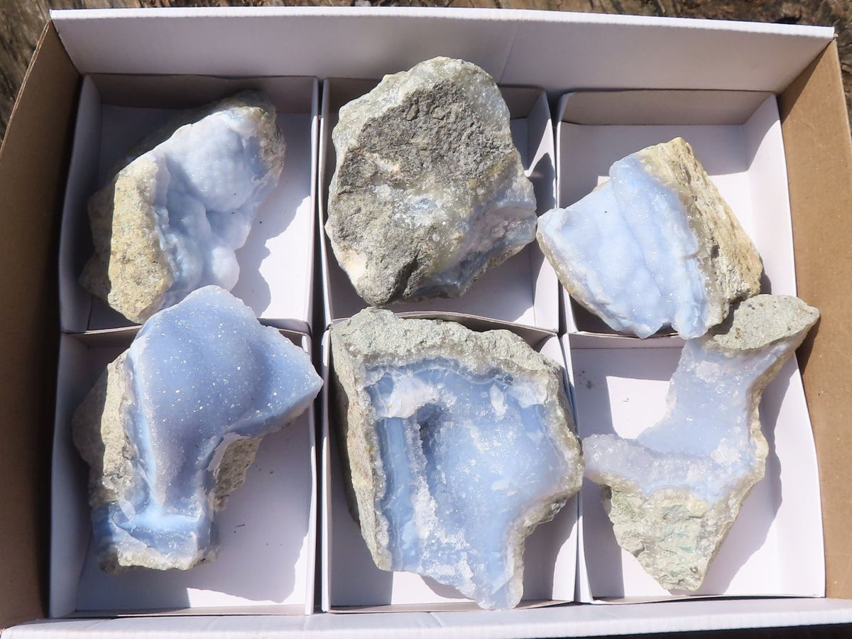 Natural Blue Lace Agate Specimens  x 6 From Malawi - Toprock Gemstones and Minerals 