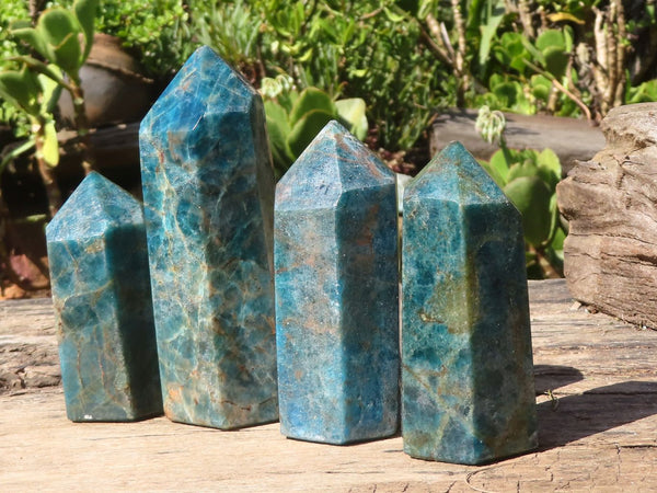 Polished Blue Apatite Points  x 4 From Madagascar