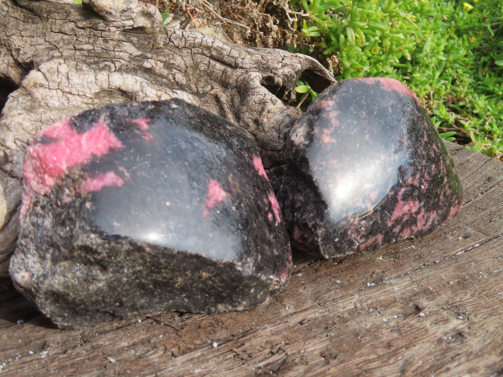 Polished Half Polished Pink & Black Rhodonite Pieces x 4 From Madagascar - TopRock