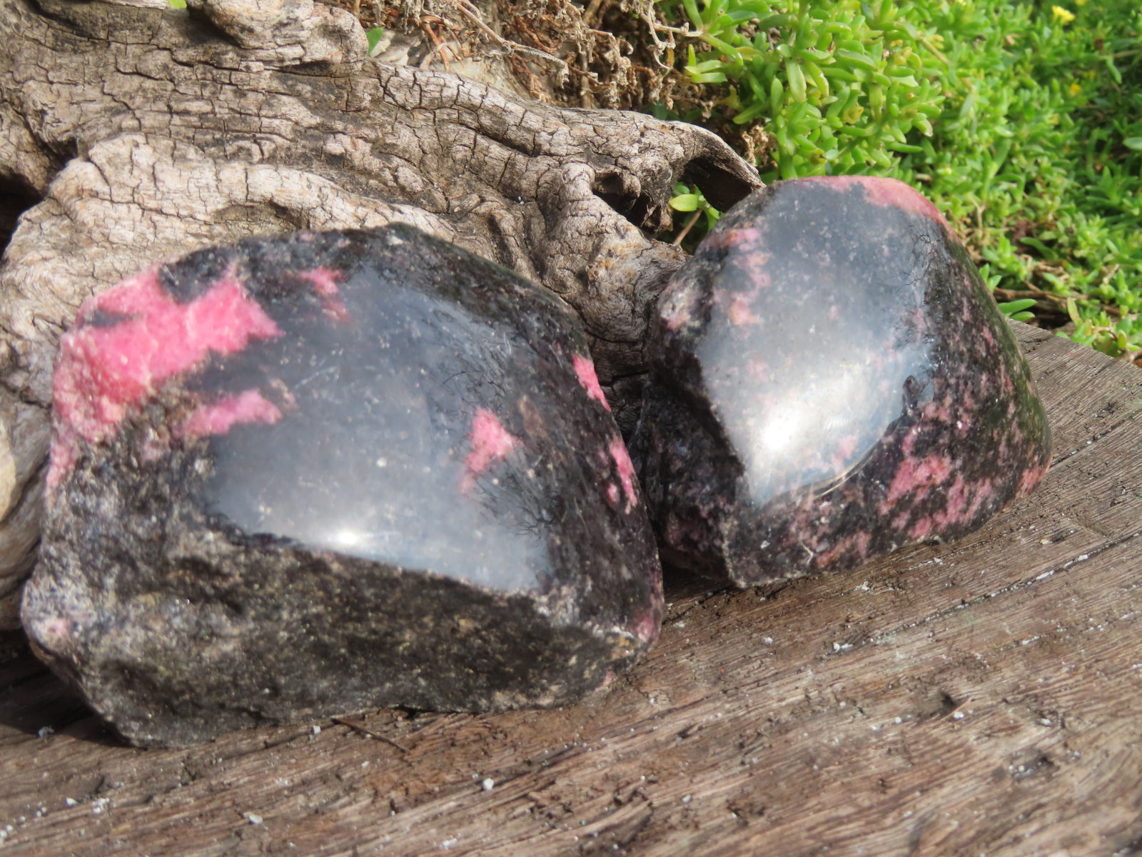 Polished Half Polished Pink & Black Rhodonite Pieces x 4 From Madagascar - TopRock
