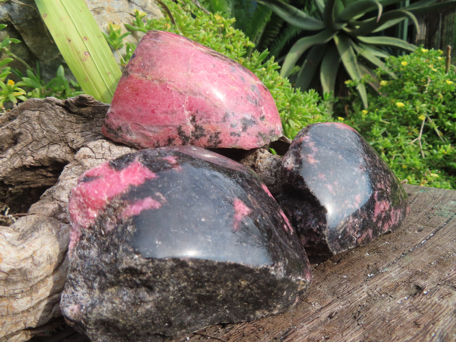 Polished Half Polished Pink & Black Rhodonite Pieces x 4 From Madagascar - TopRock