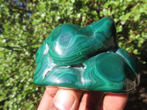 Polished Malachite Free Forms With Stunning Flower & Banding Patterns x 3 From Congo