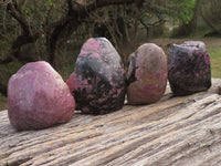 Polished Half Polished Pink & Black Rhodonite Pieces x 4 From Madagascar - TopRock