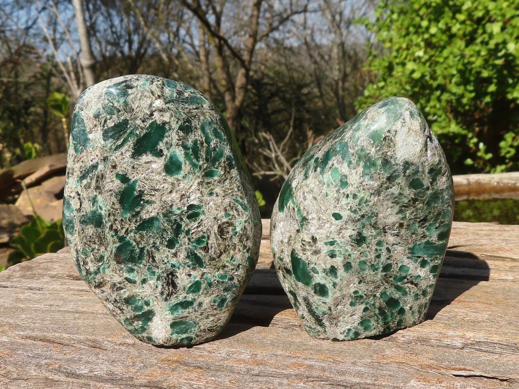 Polished Emerald Mica In Matrix Standing Free Forms x 2 From Mutoko, Zimbabwe - Toprock Gemstones and Minerals 