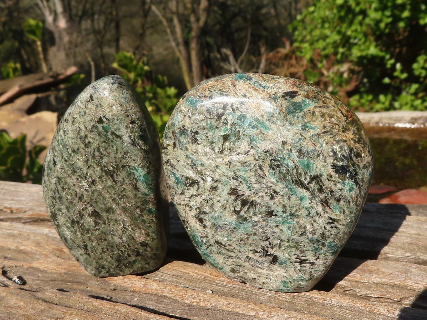 Polished Emerald Mica In Matrix Standing Free Forms x 2 From Mutoko, Zimbabwe - Toprock Gemstones and Minerals 