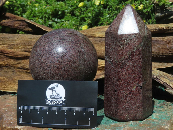 Polished Garnet Crystal Point & Sphere with Specular Gemmy Sections x 2 From Madagascar - TopRock