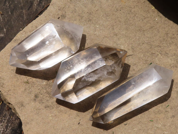 Polished Double Terminated Clear Quartz Crystals With Smokey Phantoms  x 6 From Madagascar - TopRock
