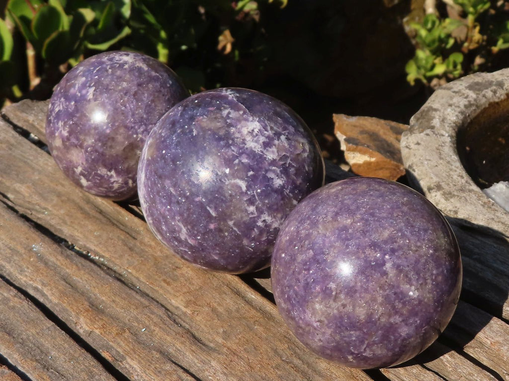 Polished  Purple Lepidolite Spheres With Pink Tourmaline On Some  x 3 From Madagascar - Toprock Gemstones and Minerals 