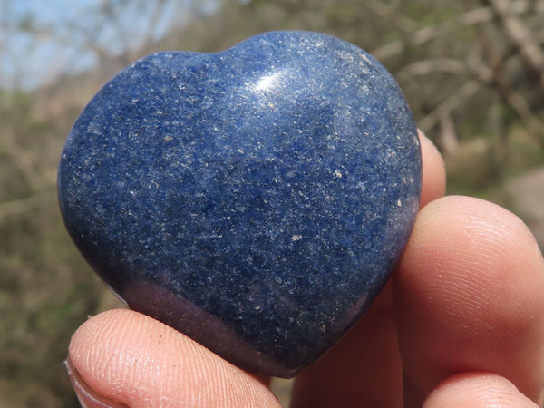 Polished Mini Selected Blue Lazulite Hearts  x 35 From Madagascar