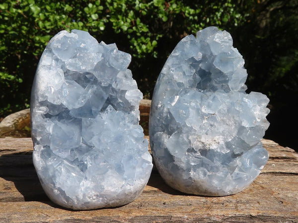 Polished Blue Celestite Standing Free Forms  x 2 From Sakoany, Madagascar