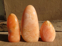 Polished Orange Twist Calcite Standing Free Forms x 3 From Maevantanana, Madagascar - Toprock Gemstones and Minerals 