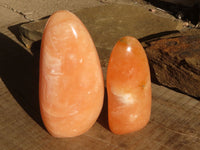 Polished Orange Twist Calcite Standing Free Forms x 3 From Maevantanana, Madagascar - Toprock Gemstones and Minerals 