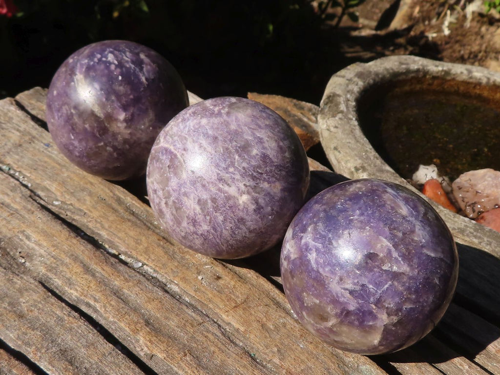 Polished Purple Lepidolite Spheres With Rubellite On Some  x 3 From Ambatondrazaka, Madagascar - Toprock Gemstones and Minerals 