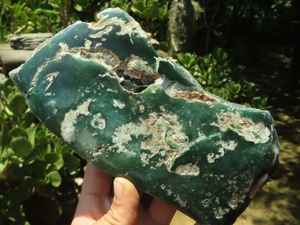 Polished One Side Polished Emerald Mtorolite / Chrome Chrysoprase Standing Free Forms  x 2 From Mutorashanga, Zimbabwe - TopRock