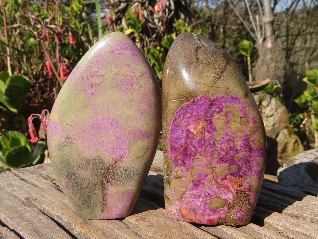 Polished  Purple Stichtite & Serpentine Standing Free Forms x 2 From Barberton, South Africa - Toprock Gemstones and Minerals 