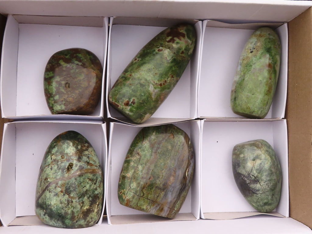 Polished  Green Chrysoprase Standing Free Forms  x 6 From Madagascar - Toprock Gemstones and Minerals 