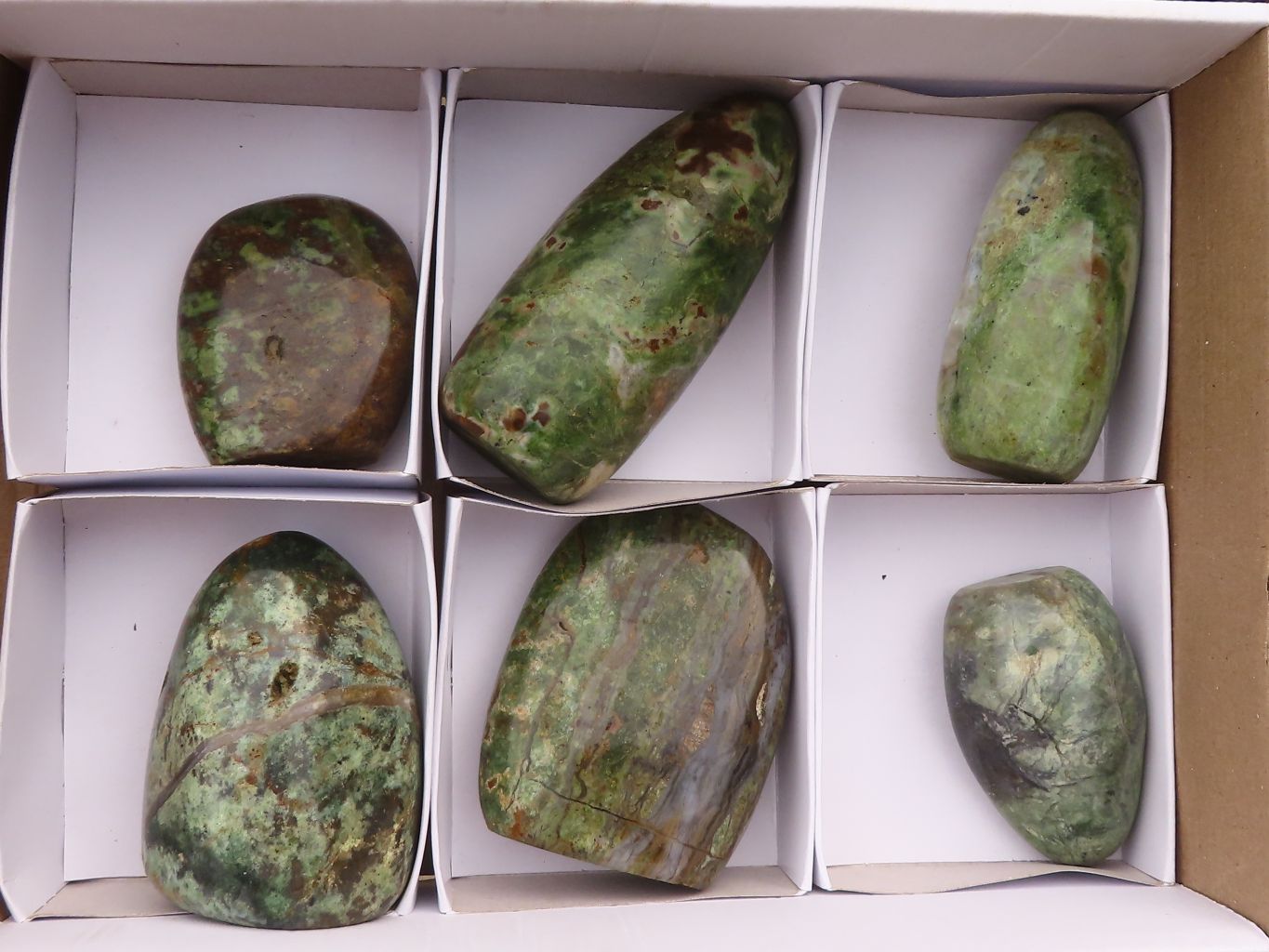 Polished  Green Chrysoprase Standing Free Forms  x 6 From Madagascar - Toprock Gemstones and Minerals 