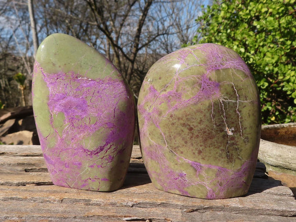 Polished Purple Stichtite & Serpentine Standing Free Forms x 2 From Barberton, South Africa - Toprock Gemstones and Minerals 