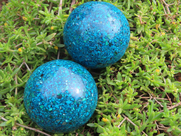 Polished Chrysocolla Conglomerate Sphere With Azurite & Malachite x 2 From Congo - TopRock