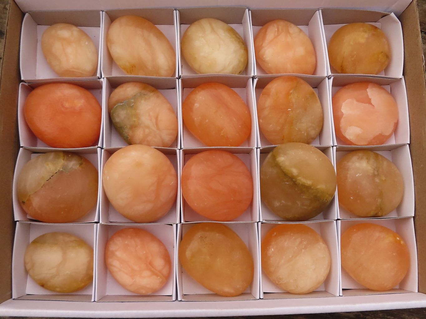 Polished Orange Twist Calcite Galets / Palm Stones x 20 From Maevantanana, Madagascar - Toprock Gemstones and Minerals 