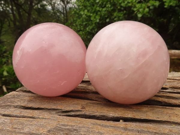 Polished Pink Rose Quartz Spheres  x 2 From Madagascar - Toprock Gemstones and Minerals 