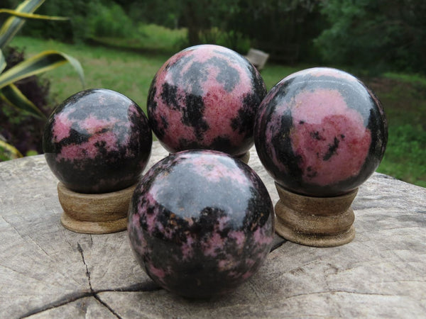 Polished Small Rhodonite Spheres with Chromite x 4 From Ambindavato, Madagascar - TopRock