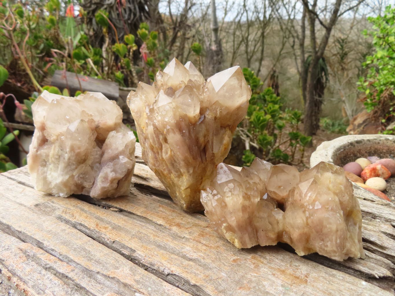 Natural Cascading Smokey Quartz Clusters x 3 From Luena, Congo - Toprock Gemstones and Minerals 