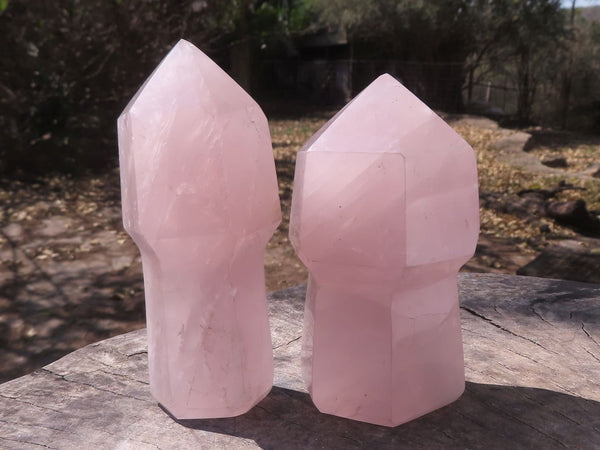 Polished Rare Shape Semi Gemmy Rose Quartz Sceptre Crystals  x 6 From Madagascar - TopRock