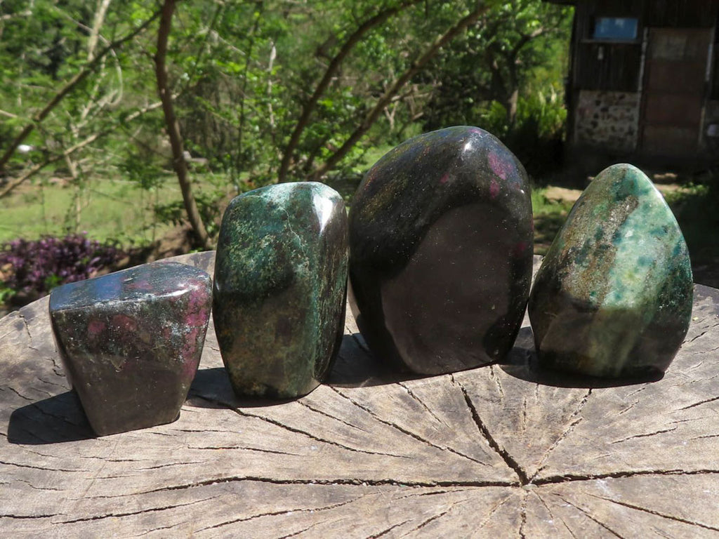 Polished Rare Fluorescent Green Verdite Ruby Corundum Free Forms  x 4 From Zimbabwe - TopRock