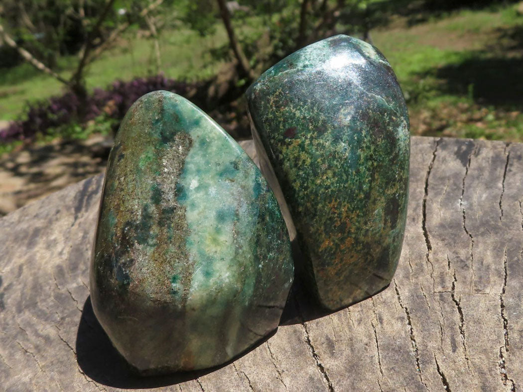 Polished Rare Fluorescent Green Verdite Ruby Corundum Free Forms  x 4 From Zimbabwe - TopRock