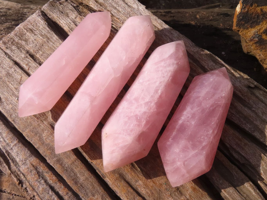 Polished Double Terminated Rose Quartz Points x 4 From Ambatondrazaka, Madagascar - Toprock Gemstones and Minerals 
