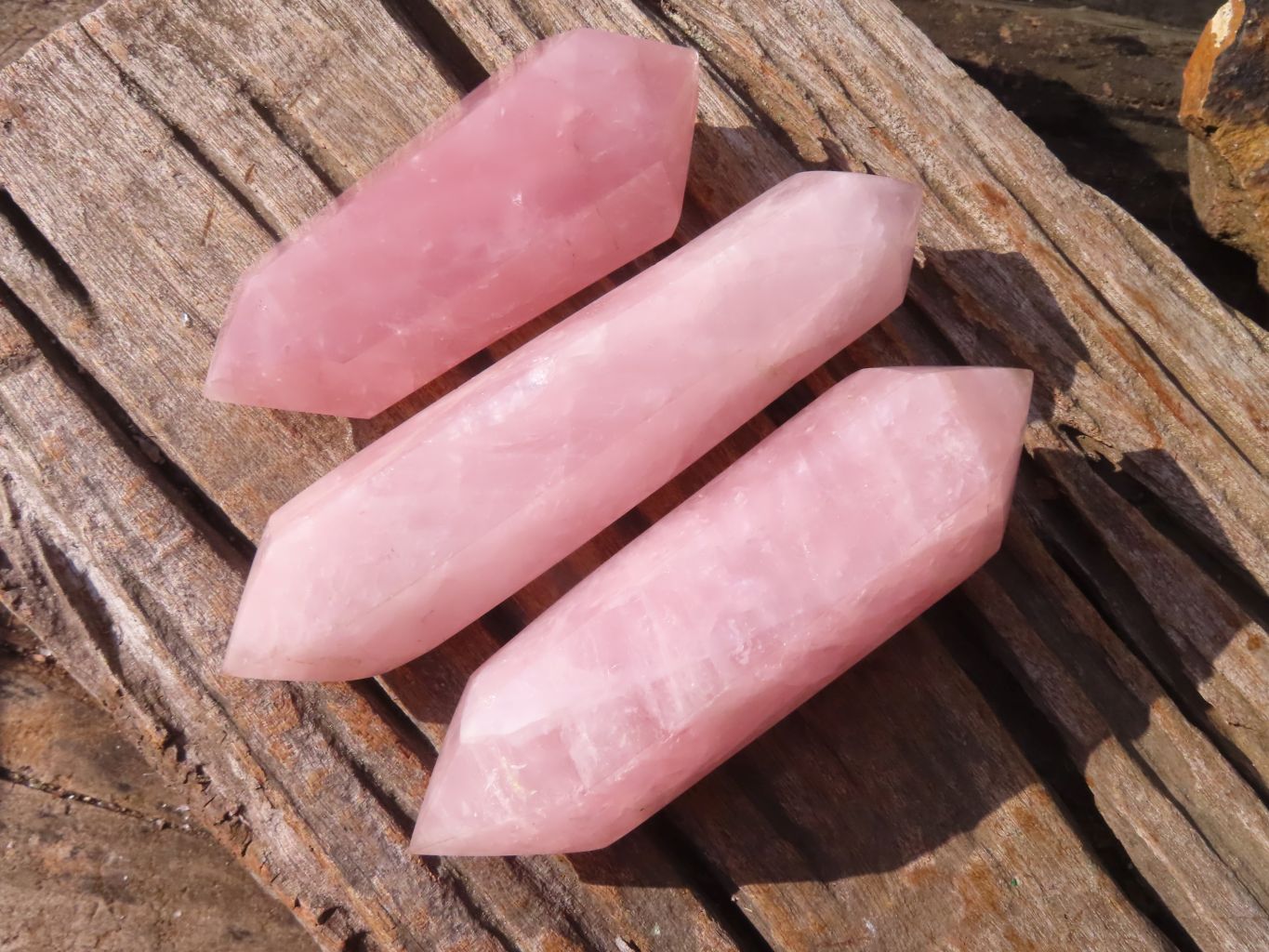 Polished Double Terminated Rose Quartz Points x 4 From Ambatondrazaka, Madagascar - Toprock Gemstones and Minerals 