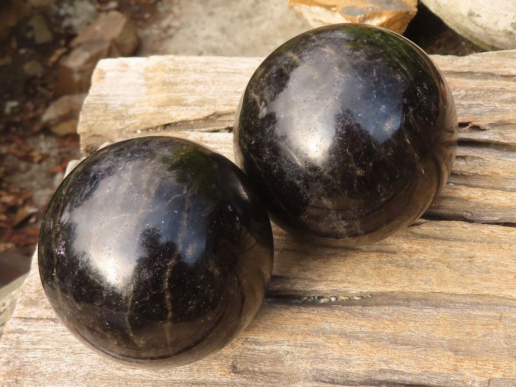 Polished Rare Iolite Spheres x 2 From Ambatofinandrahana, Madagascar - Toprock Gemstones and Minerals 